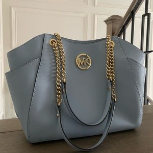 NWT Michael Kors Jet Set Saffiano Leather Shoulder Bag in Pale Blue